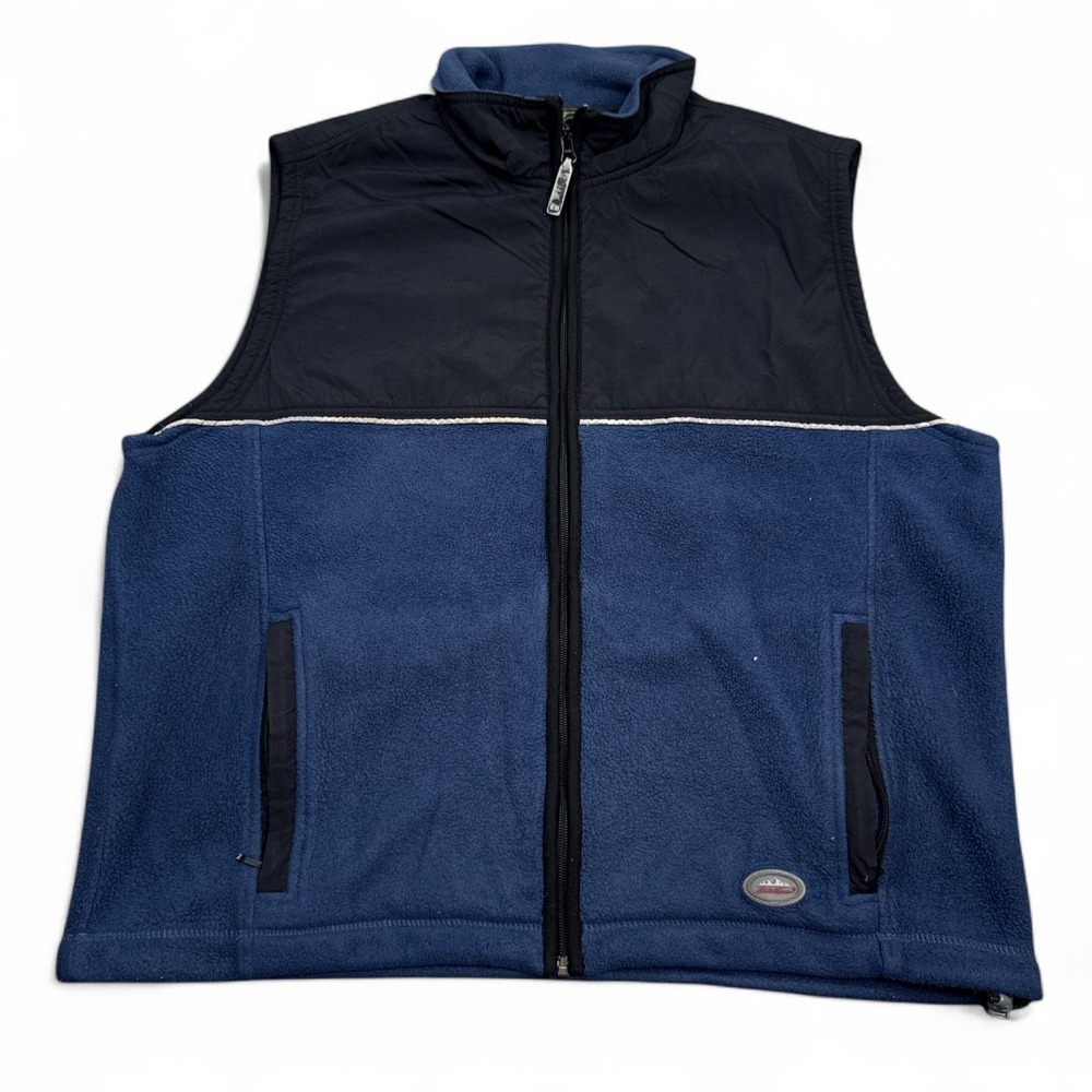 Eddie Bauer Fleece Vest Jacket Mens Size Large Black Blue Full Zip Outdoors